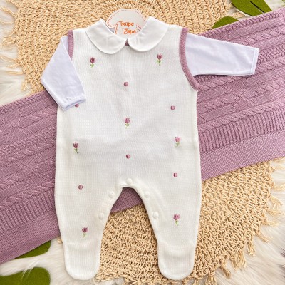 Saída de Maternidade Tulipas - Branco e Lilás